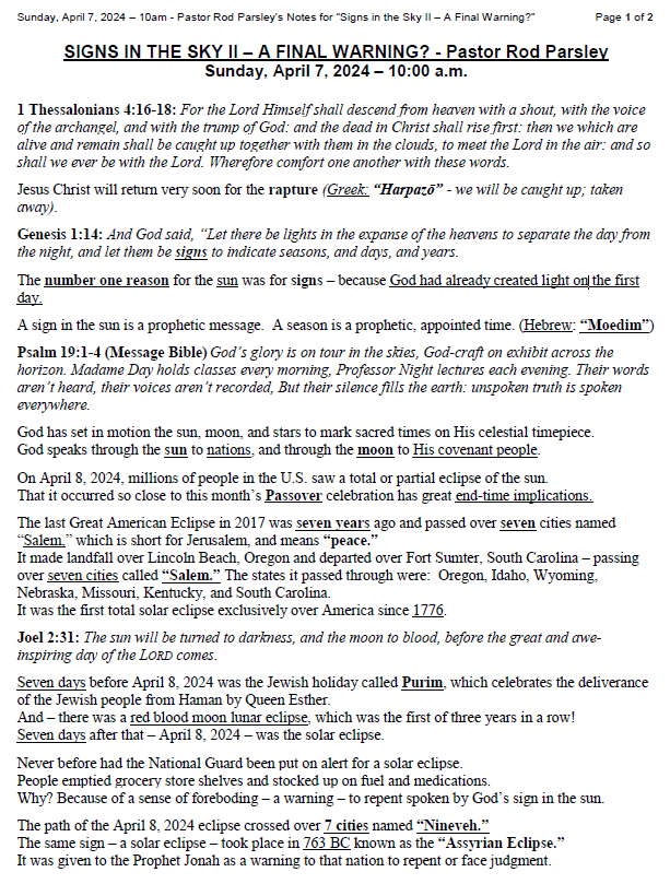 Signs in the Sky (Sermon Notes)